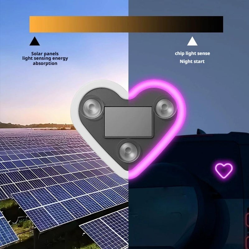 2 Pcs Heart Light for Car - Solar Car Light, Automatic Daytime Charging, Multiple Colors and Modes of Night Lights, No Tools Required, Wiring Free Installation (Red) - Image 5